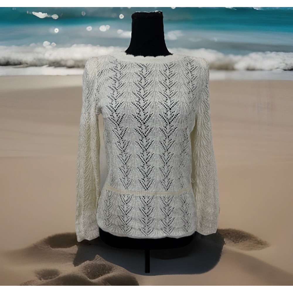 VTG 80s Hand Made Crochet Lace Cream Sheer Top Sz 10 Granny‎ core Deadstock ART